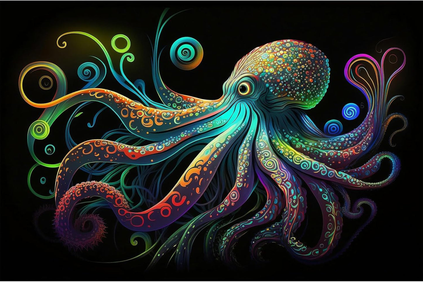 Octopus Aquarium Background Exquisite Colorful Octopus Terrarium Background Glowing Octopus on Black Background Fish Tank Backdrop Octopus Backdrops Poster Wallpaper Decorations Vinyl 72x24in