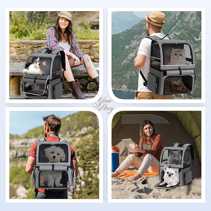 Double Cat Backpack Carrier for 2 Cats, Double-Compartment Pet Carrier Backpack - Image 6