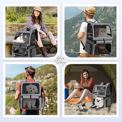 Double Cat Backpack Carrier for 2 Cats, Double-Compartment Pet Carrier Backpack - Image 6