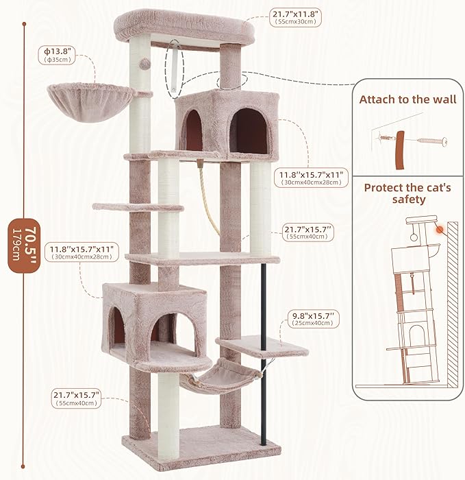 Gitelsnour Cat Tree for Indoor Cats Large Adult, 70.5'' Cat Tower - Image 7