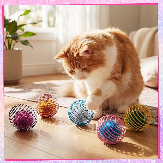 Jecery 5 Pcs Cat Spring Toys Stretchable Rolling Balls Colorful Playful Coils - Image 7