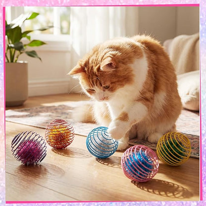 Jecery 5 Pcs Cat Spring Toys Stretchable Rolling Balls Colorful Playful Coils - Image 7