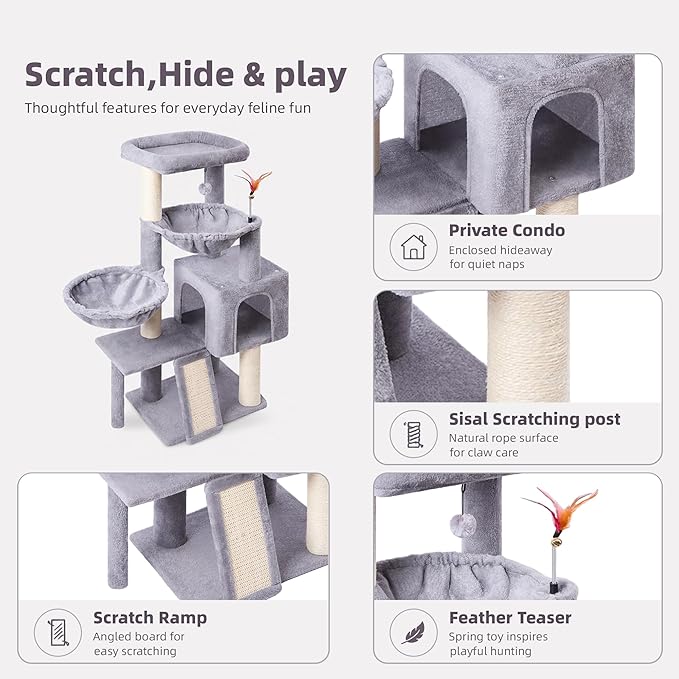 Cat Tree with Cat Condo and Two Hammocks, Cat Tree with Scratching Posts and - Image 5