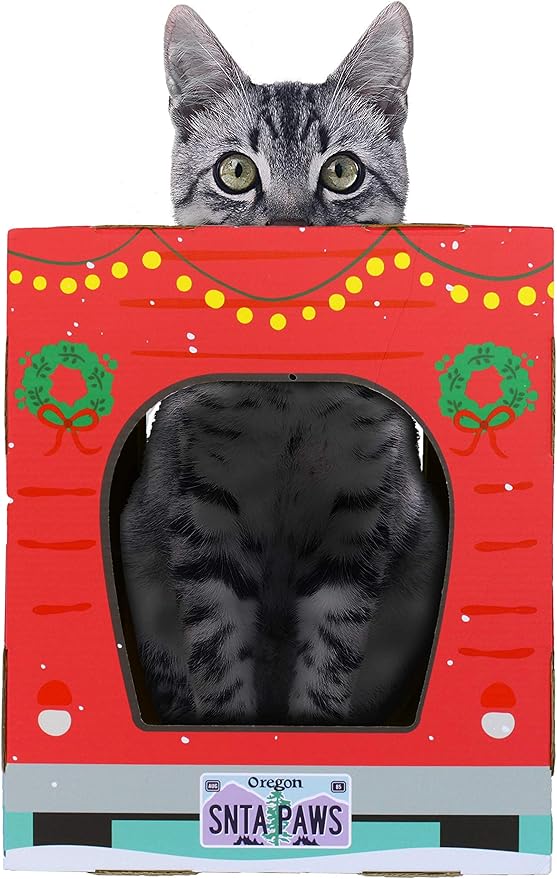 American Cat Club Christmas Cat House & Cat Scratcher w/Bonus Catnip Included - Image 2
