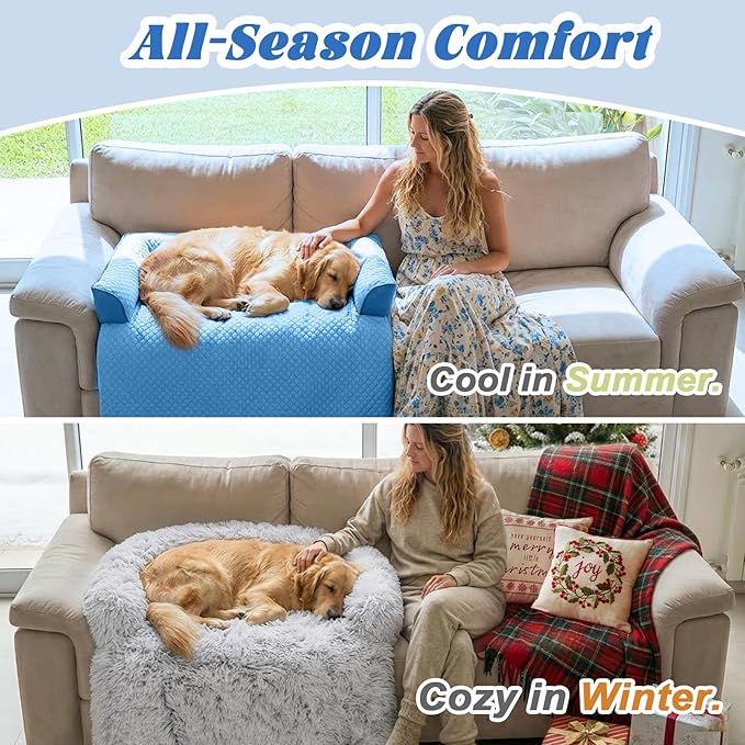 GGIB Cooling Dog Bed Mat with Bolster Pillow Washable Dog Couch Cover - Image 8