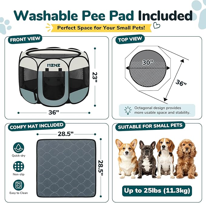 Dog Cat Playpen with Pee Pad, Portable Puppy Pet Crate Indoors - Image 2