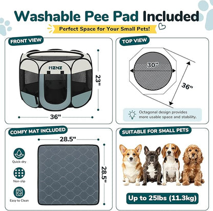 Dog Cat Playpen with Pee Pad, Portable Puppy Pet Crate Indoors - Image 2