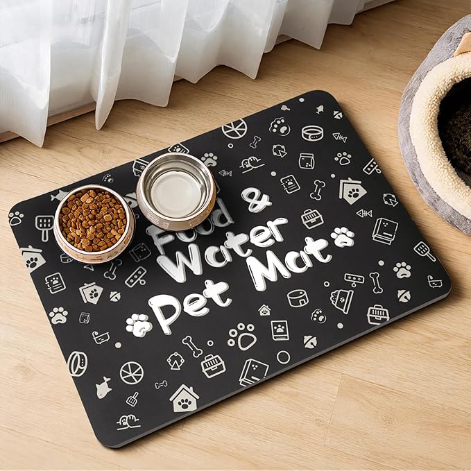 Pet Feeding Mat, Dog Cat Mat for Food and Water, Dog Bowl Waterproof Placemat by Kurcnis