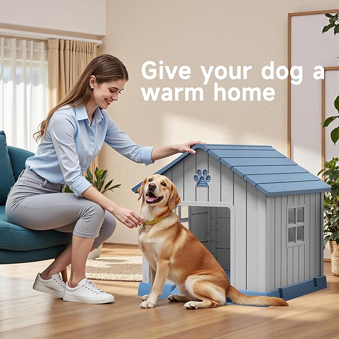 Vixzen 32in Large Outdoor Dog House, Durable Water Resistant Resin Dog House - Image 2
