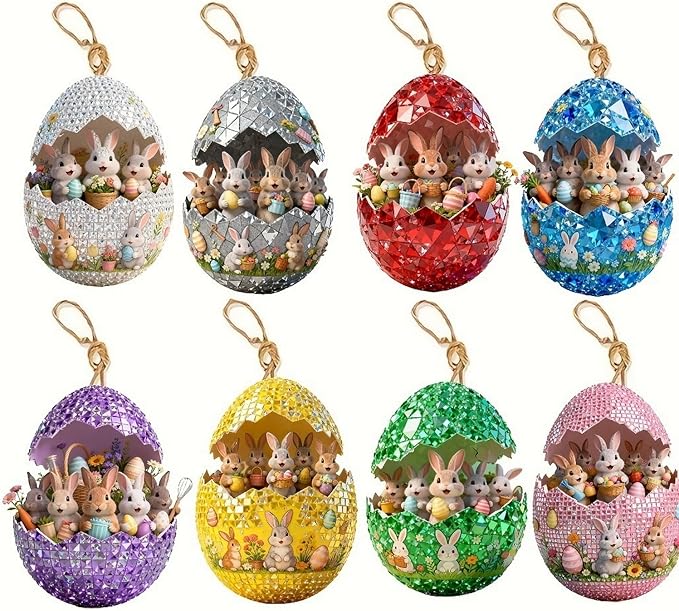 16 Pcs Easter Glitter Hanging Eggs Ornaments - Image 5