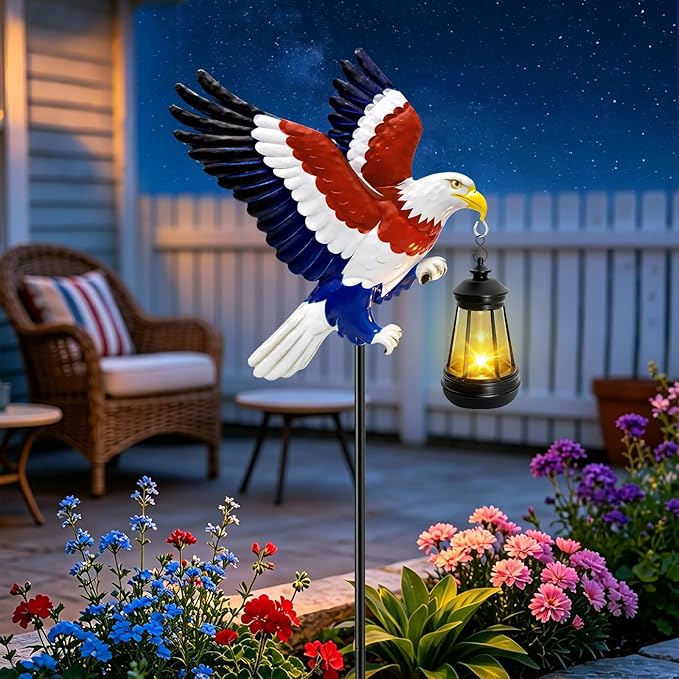 4th of July Independence Day Solar Eagle Garden Lantern Outdoor, Patriotic Bald by yulloyello