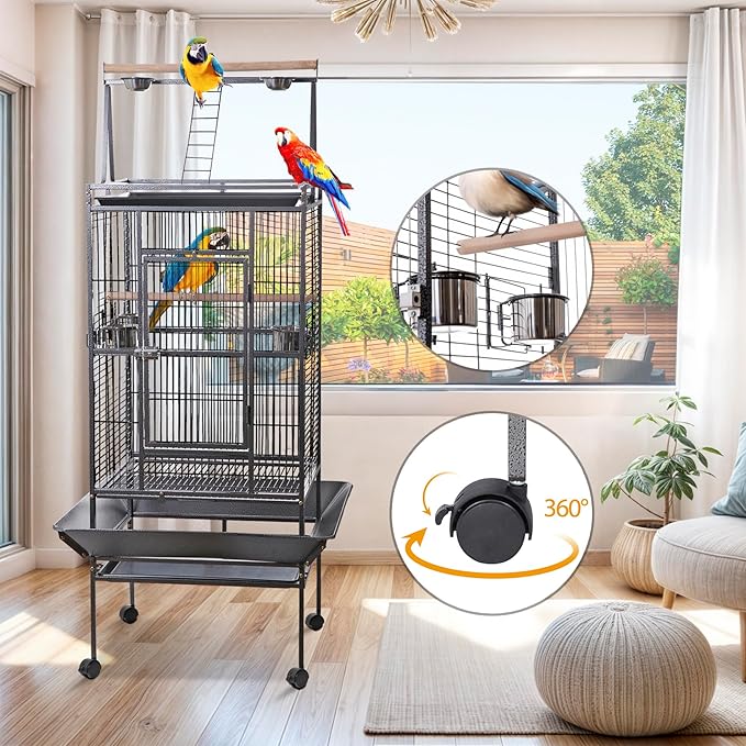HSM 68 Inch Wrought Iron Large Bird Flight Cage - Image 4