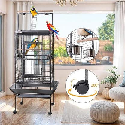 HSM 68 Inch Wrought Iron Large Bird Flight Cage - Image 4