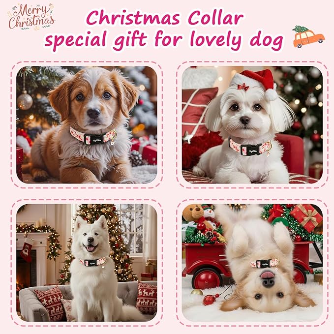 Christmas Dog Collar Medium Dog Collars, Adjustable Pink Dog Collars - Image 2