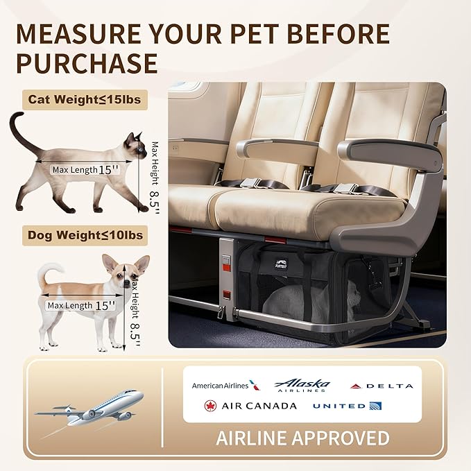 TSA Approved Pet Carrier for Small Cats and Puppies, Soft-Sided and Foldable - Image 3