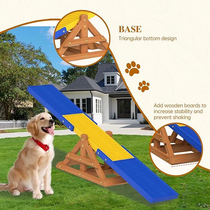SuniBoxi 95" Wooden Dog Seesaw, Dogs Agility Course Backyard Set - Image 6