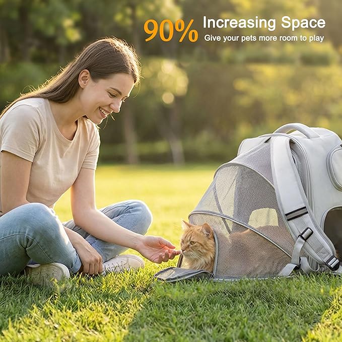 Cat Backpack Carrier Expandable, Breathable Mesh & Lockable Zippers & Shaded - Image 3