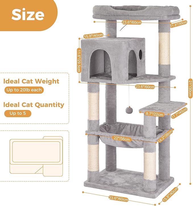54" Cat Tree with Big Hammock 21x17” XL Cat Tower with Scratching Posts - Image 2