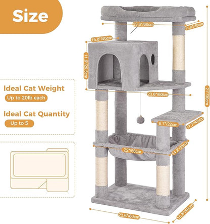 54" Cat Tree with Big Hammock 21x17” XL Cat Tower with Scratching Posts - Image 2