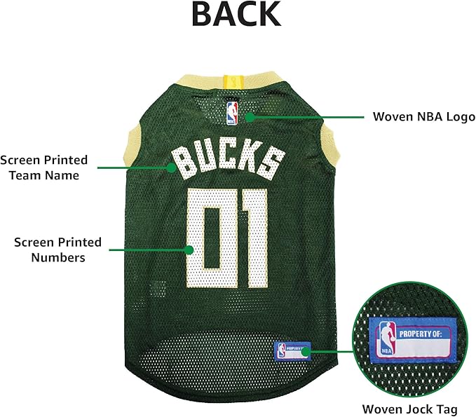 Pets First NBA MILWAUKEE BUCKS DOG Jersey, Large - Image 6
