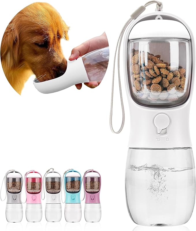 Dog Water Bottle with Food Container, Portable Leak Proof Pet Water Dispenser by AVELORA