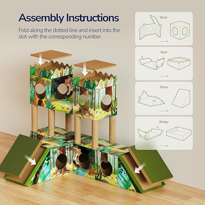 DIY Cardboard Cat House with Scratching Posts, Scratching Board, Recyclable - Image 9