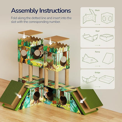 DIY Cardboard Cat House with Scratching Posts, Scratching Board, Recyclable - Image 9