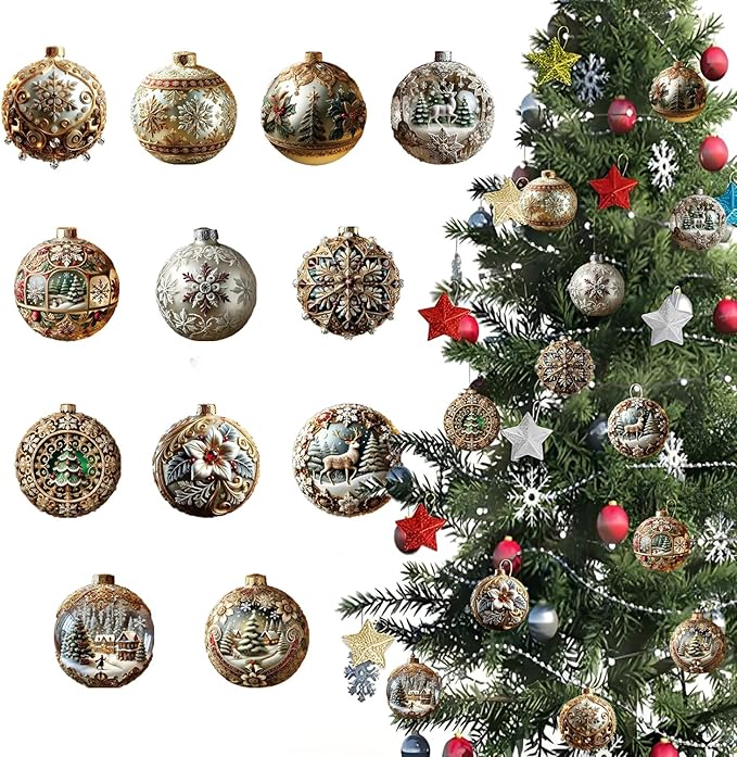 12 Pcs Christmas Ornaments Decorations Xmas Ball Hanging Ornaments 2D Acrylic by NSSHEL
