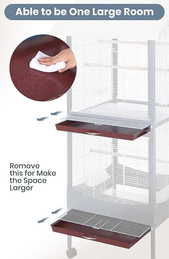 Garvee Bird Cage, w/Removeble Tray, Waterproof Roof, Lockable Caster, Indoor& - Image 6