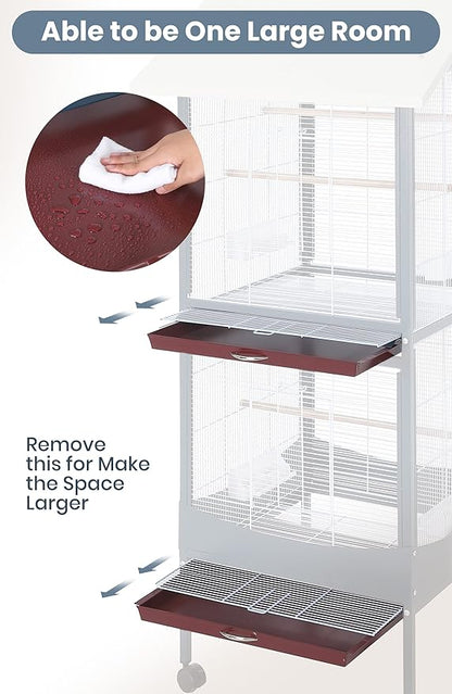 Garvee Bird Cage, w/Removeble Tray, Waterproof Roof, Lockable Caster, Indoor& - Image 6