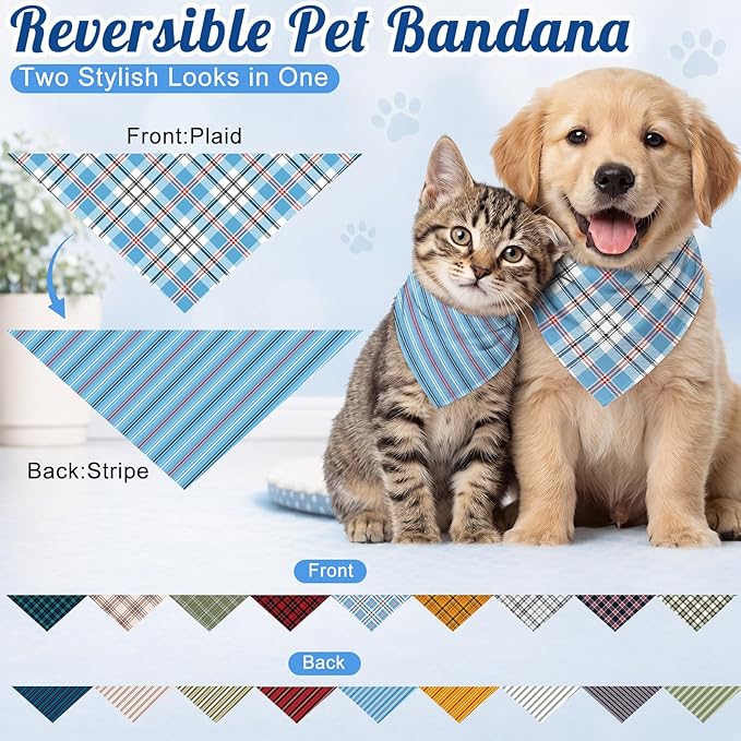 Weewooday 9 Pcs Large Dog Bandanas Buffalo Plaid Striped Dog Scarf Printing - Image 3
