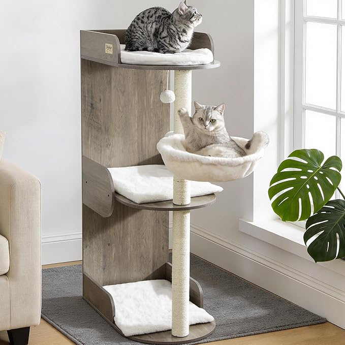 Modern Wood Cat Tree Tower for Indoor Large Cats, Cat Scratching Posts by FeliskynCatTreeTower