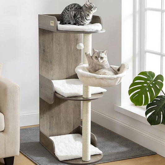Modern Wood Cat Tree Tower for Indoor Large Cats, Cat Scratching Posts by FeliskynCatTreeTower