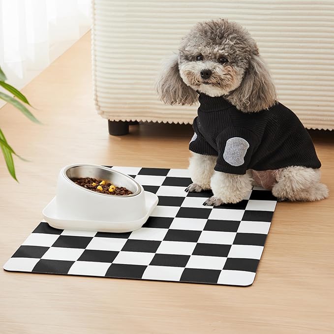Checkered Dog Feeding Mat, Absorbent Mats - Image 2