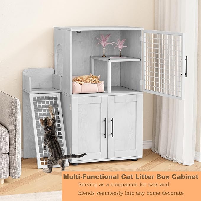 Garvee Dog Proof Cat Feeding Station, Cat Litter Box Enclosure Furniture - Image 2