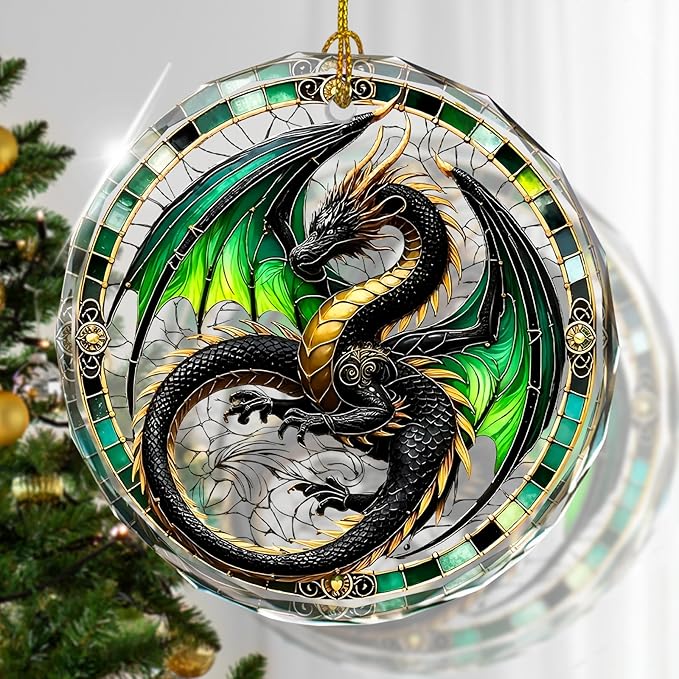 Dragon Stained Glass Ornament, Christmas Ornaments, Xmas Tree Decorations by Kooirsp