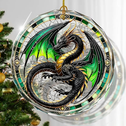 Dragon Stained Glass Ornament, Christmas Ornaments, Xmas Tree Decorations by Kooirsp