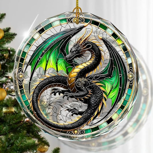 Dragon Stained Glass Ornament, Christmas Ornaments, Xmas Tree Decorations by Kooirsp