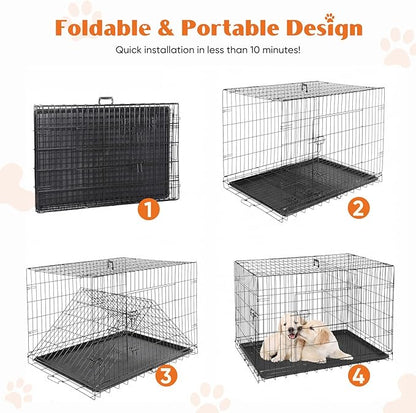 Sweetcrispy Dog Crate, 42 Inch Double Door Folding Metal Wire Dog Cage - Image 5