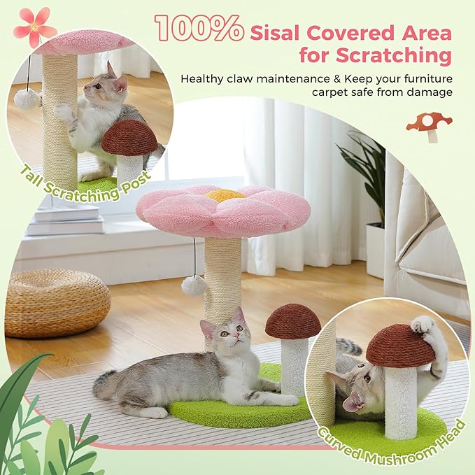 PETEPELA Cat Scratching Post, Mushroom Cat Scratcher Cute Cat Tree Tower - Image 2