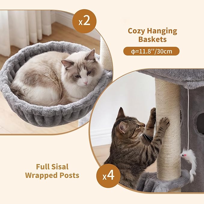 Heybly Cat Tree with Reinforced Big Base, 41.3-Inch Sturdy Cat Tower - Image 7