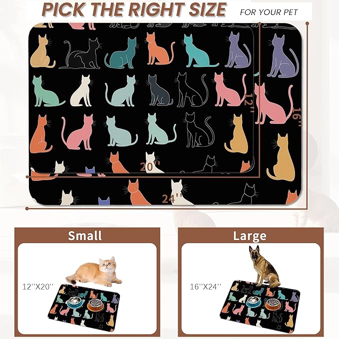 Cute Cat Dog Food Mat, Colorful Silhouette Absorbent Pet Feeding Mat - Image 2