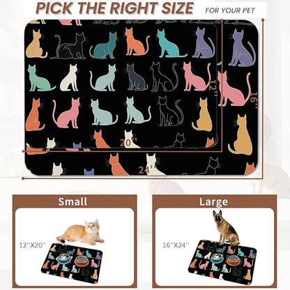 Cute Cat Dog Food Mat, Colorful Silhouette Absorbent Pet Feeding Mat - Image 2