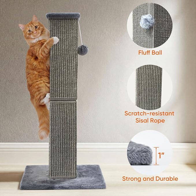 Cat Scratching Post 32 Inch for Indoor Large Cats and Kitten, Nature Sisal Tall - Image 4