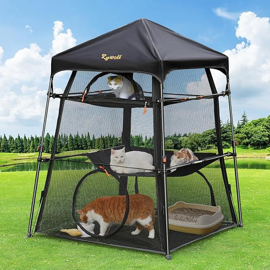 Extra Large Catio Outdoor Cat Enclosure, Rywell 3-Tier Spacious Outdoor Cat Tent by Rywell