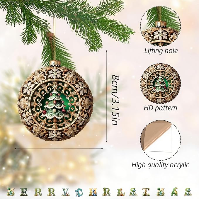 12 Pcs Christmas Ornaments Decorations Xmas Ball Hanging Ornaments 2D Acrylic - Image 5
