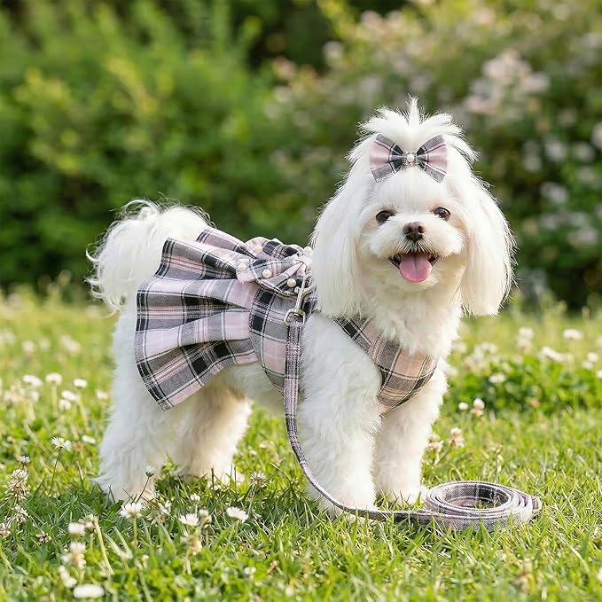 Cute Plaid Dog Dress Clothes for Small Dogs Cats Girl Black and Pink Plaid Dog - Image 4