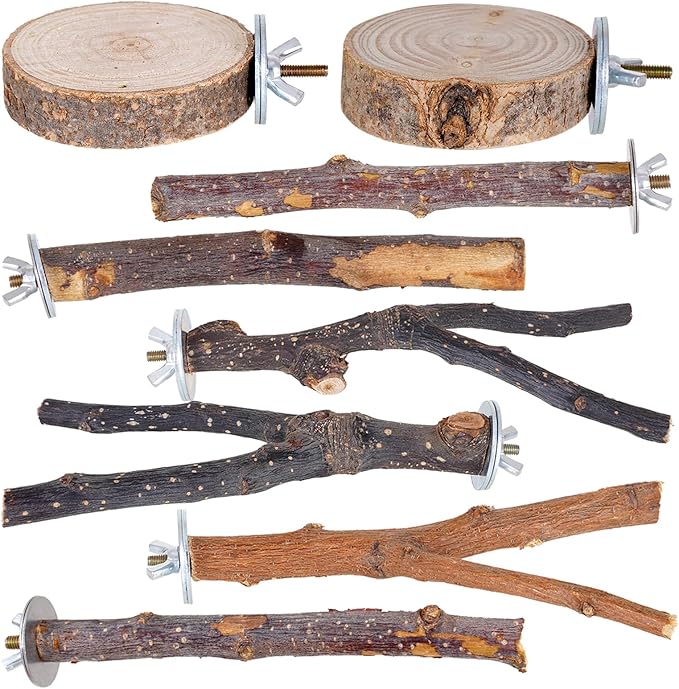 8 Pieces Bird Perch Natural Wooden Parrot Perch Stand Fork Toys Hanging by Libiline