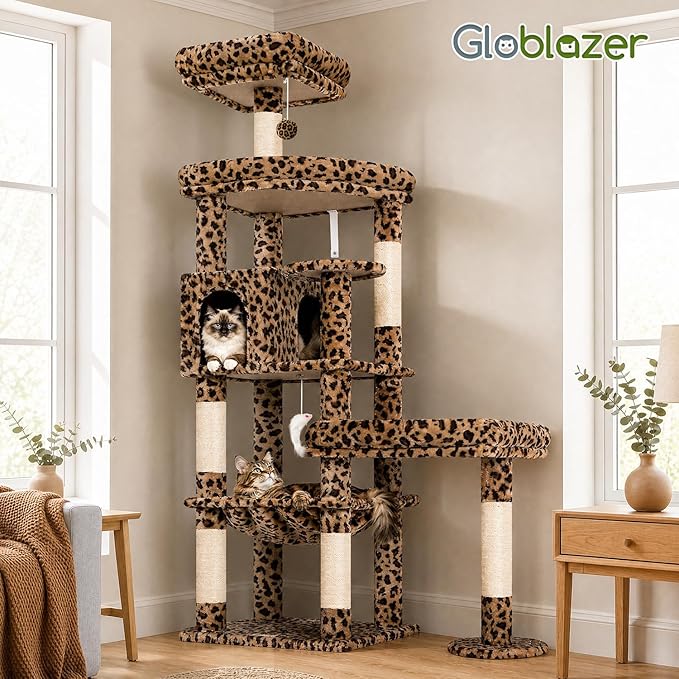 Globlazer Large Perch Leopard Cat Tree, 65in Sturdy Cat Scratching Tree - Image 8