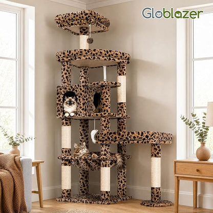 Globlazer Large Perch Leopard Cat Tree, 65in Sturdy Cat Scratching Tree - Image 8